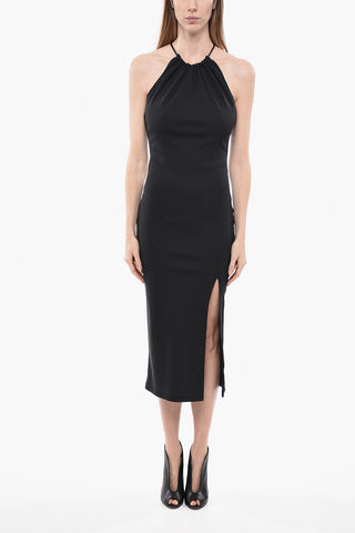 Viscose Blend Halter Sheath Dress with Back Zip