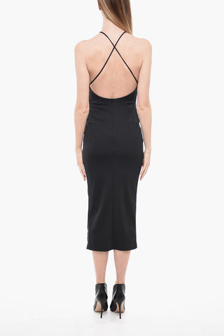 Viscose Blend Halter Sheath Dress with Back Zip