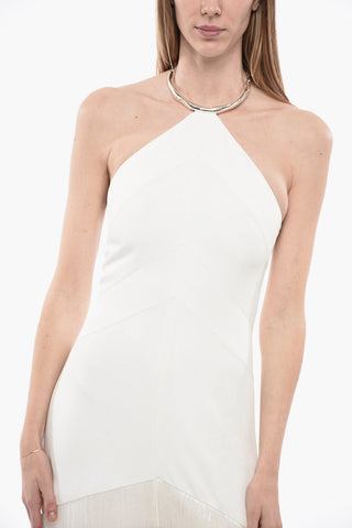 Halterneck-Kleid mit perlenbesetzten Fransen