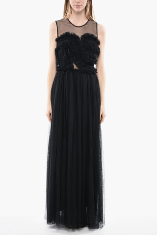 Tulle Maxi Dress With Ruches