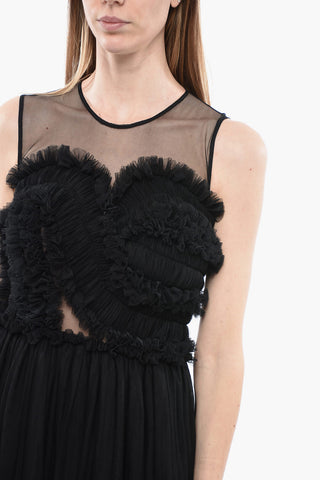 Tulle Maxi Dress With Ruches