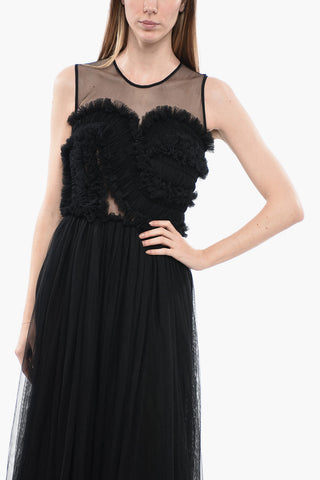 Tulle Maxi Dress With Ruches