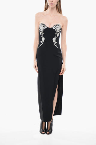 Rhinestone Embellished Strapless Midi Dress with Maxi Side Split