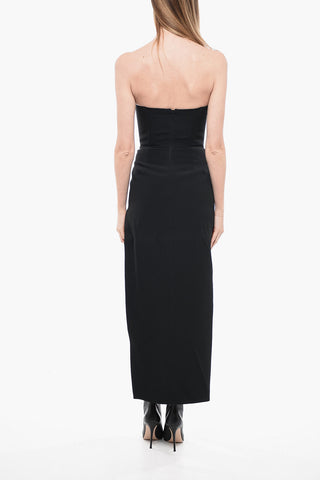 Vestito Midi Strapless con Abbellimeto da Strass e Maxi Spacco Laterale