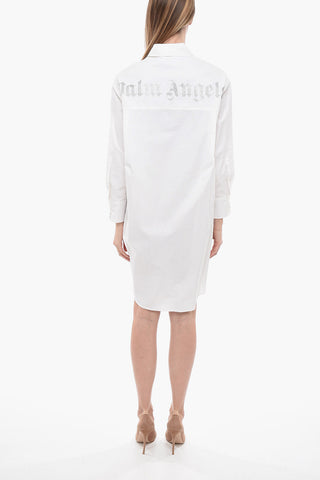 Oversize Shirt Dress With Rhinestones Logo