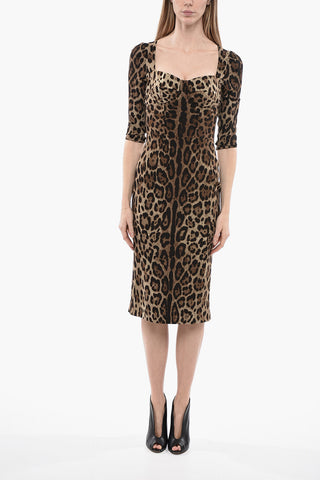 3/4-Sleeved Animal Patterned Sheath Dress