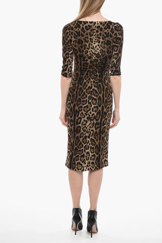 3/4-Sleeved Animal Patterned Sheath Dress
