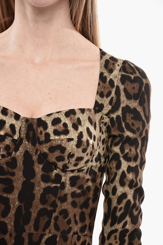 3/4-Sleeved Animal Patterned Sheath Dress
