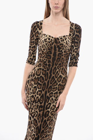 3/4-Sleeved Animal Patterned Sheath Dress