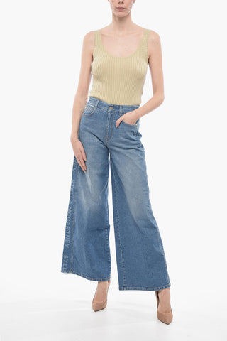 Organic Cotton Flared Fit Denims with Side Logoed Bands 34cm