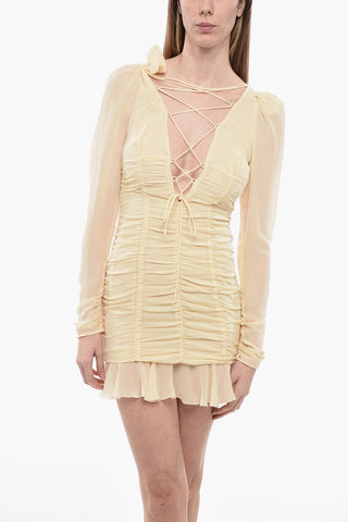 Silk Sheer Minidress with Lace-up Detail