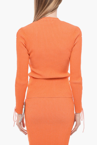 Ribbed VANISE Sweater With Lace Up Detail