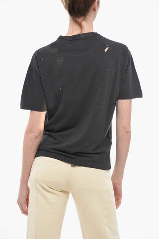 T-Shirt Destroyed in Misto Cotone con Logo Stampato