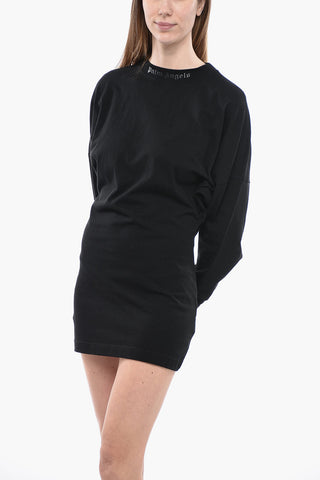 Vestito T-shirt a Maniche Lunghe con Logo in Strass