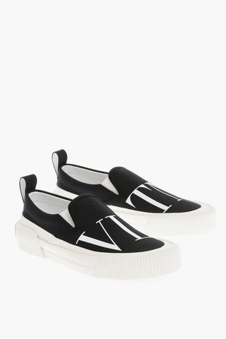 Canvas Slip-On Sneakers With Logo Print