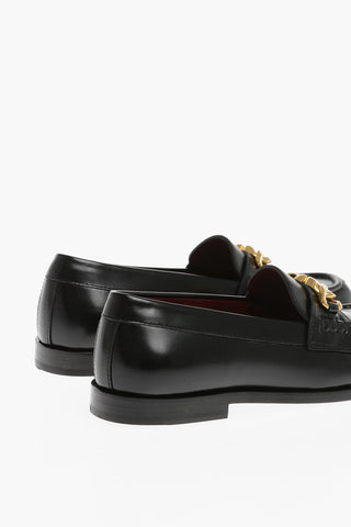 Leather Loafers With Cahin Detail