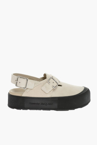 Suede Leather Mules With Buckles