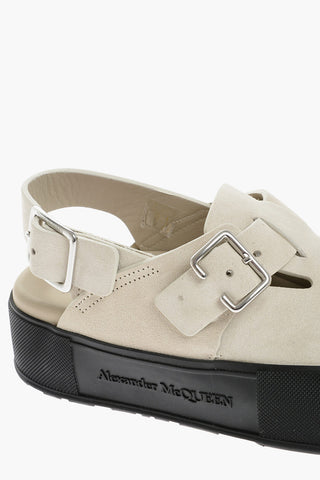 Suede Leather Mules With Buckles