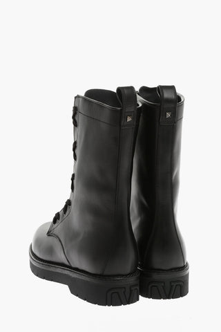 Zipped Leather Combat Boots With Lace Up Details