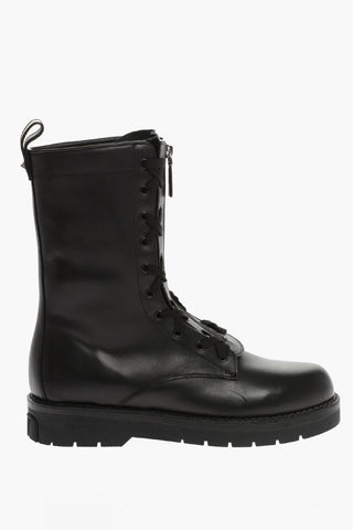 Zipped Leather Combat Boots With Lace Up Details