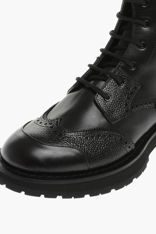 Leather Combat Boots With Brogues Detail
