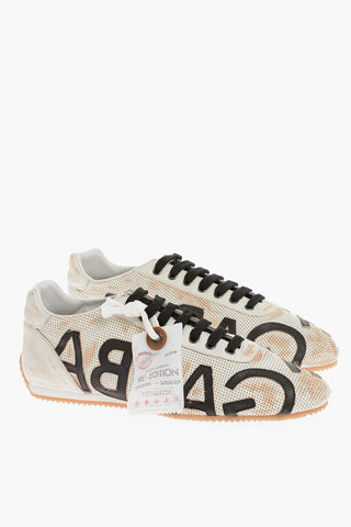 Vintage Effect Leather Mesh Low-Top Sneakers