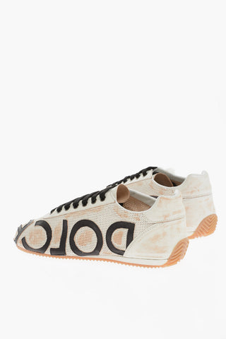 Vintage Effect Leather Mesh Low-Top Sneakers