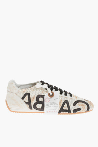 Vintage Effect Leather Mesh Low-Top Sneakers