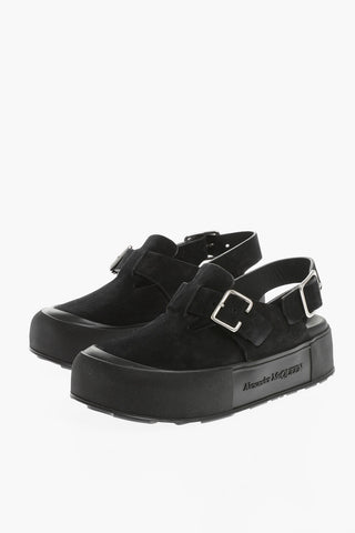 Suede Leather Mules With Buckles