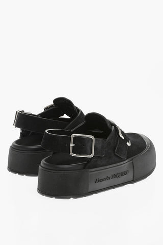 Suede Leather Mules With Buckles