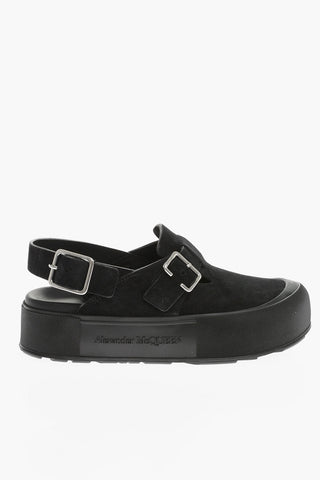Suede Leather Mules With Buckles
