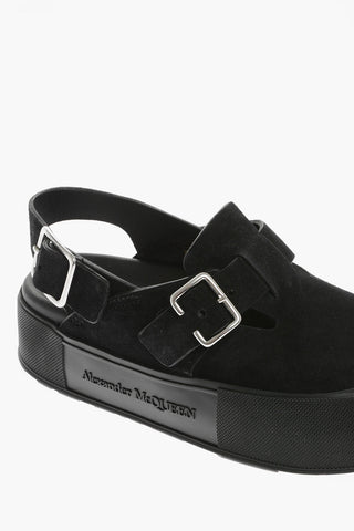 Suede Leather Mules With Buckles