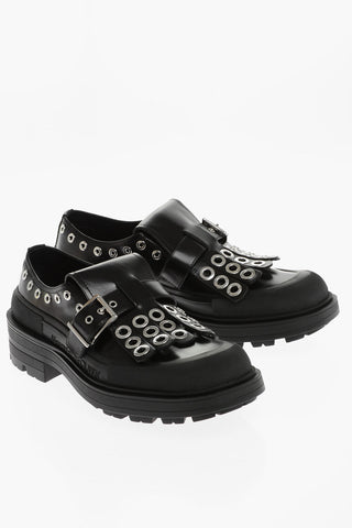 Leather Loafers With Studded Fringes