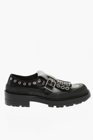 Leather Loafers With Studded Fringes