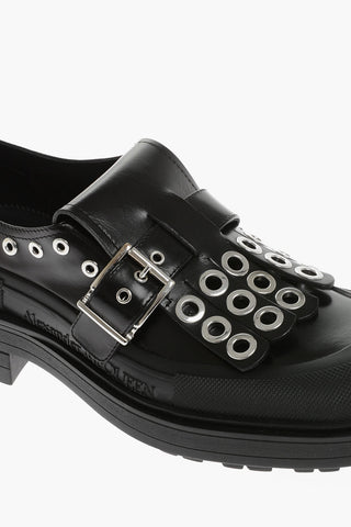 Leather Loafers With Studded Fringes