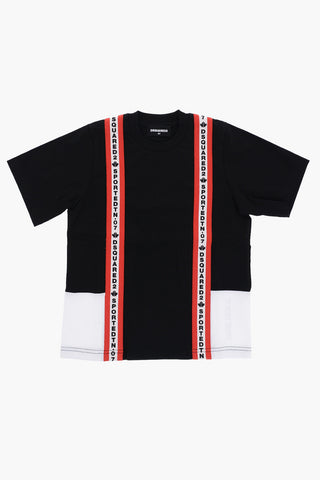 Cotton SLOUCH FIT Crew-Neck T-shirt with Contrast Side-Bands