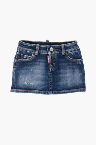 Gonna in Denim Stretch con Logo in Metallo e Ricamo