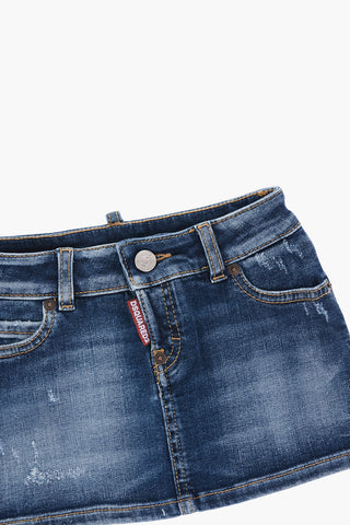 Gonna in Denim Stretch con Logo in Metallo e Ricamo
