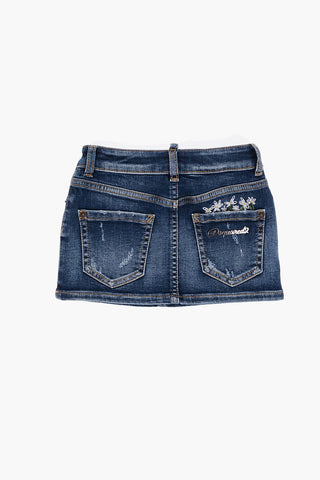 Gonna in Denim Stretch con Logo in Metallo e Ricamo