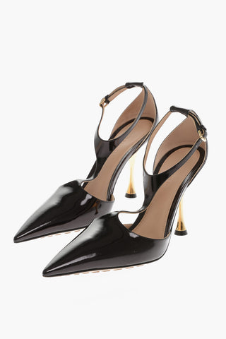 Pointed Patent Leather Pumps With Strap 10 cm