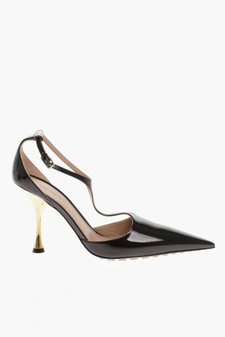 Pointed Patent Leather Pumps With Strap 10 cm