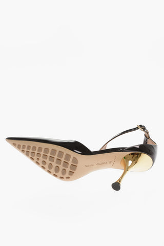 Pointed Patent Leather Pumps With Strap 10 cm