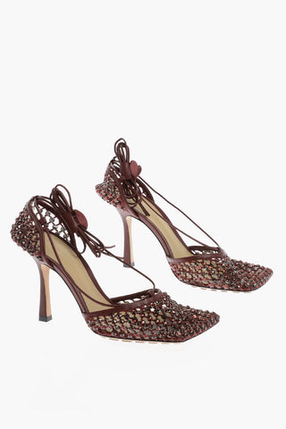 Netz-Sandalen mit Strass und 10-cm-Absatz
