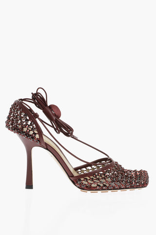 Netz-Sandalen mit Strass und 10-cm-Absatz