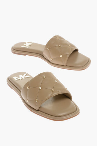 MICHAEL Quilted Faux Leather HAYWORTH Sandals with Golden Studs