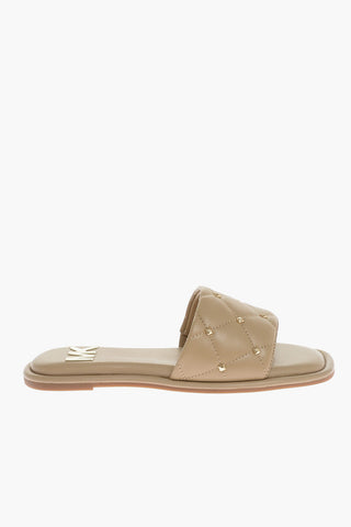 MICHAEL Quilted Faux Leather HAYWORTH Sandals with Golden Studs