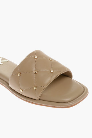 MICHAEL Quilted Faux Leather HAYWORTH Sandals with Golden Studs