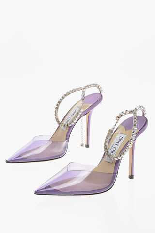 Pvc SAEDA Ankle-Strap Pumps Embellished with Crystals Heel 11cm