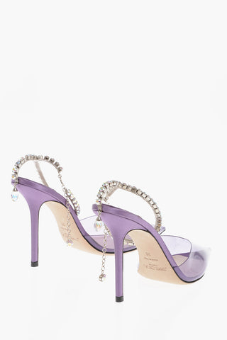 Pvc SAEDA Ankle-Strap Pumps Embellished with Crystals Heel 11cm