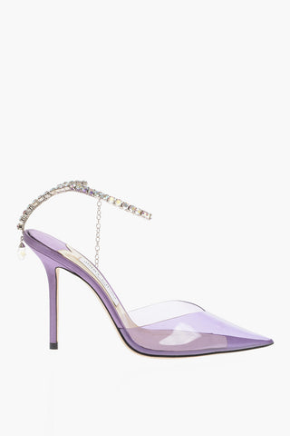 Pvc SAEDA Ankle-Strap Pumps Embellished with Crystals Heel 11cm